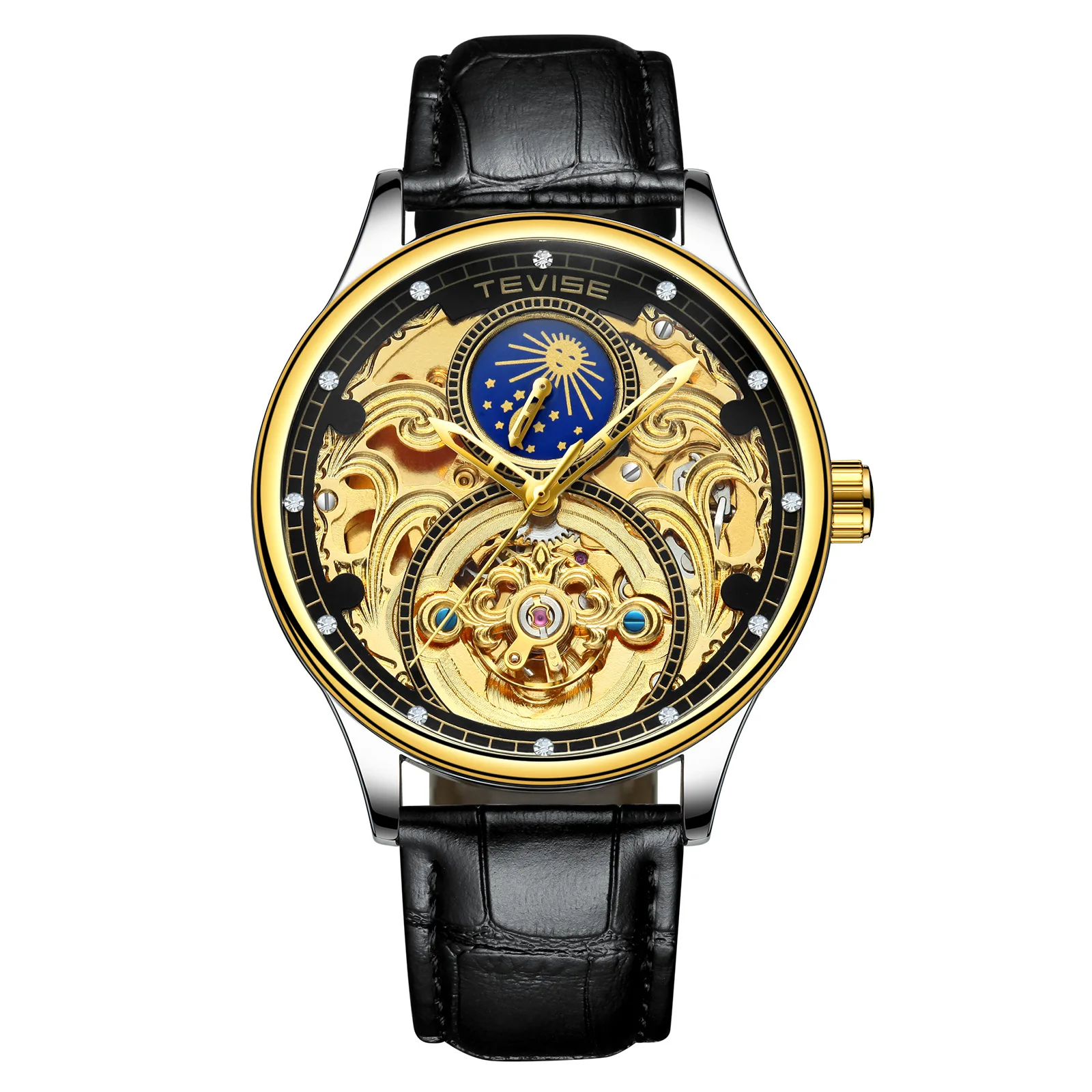 

Swiss New Tevise Hollow Automatic Mechanical Moon Phase Tourbillon Men's Business Formal Wear Waterproof Watch