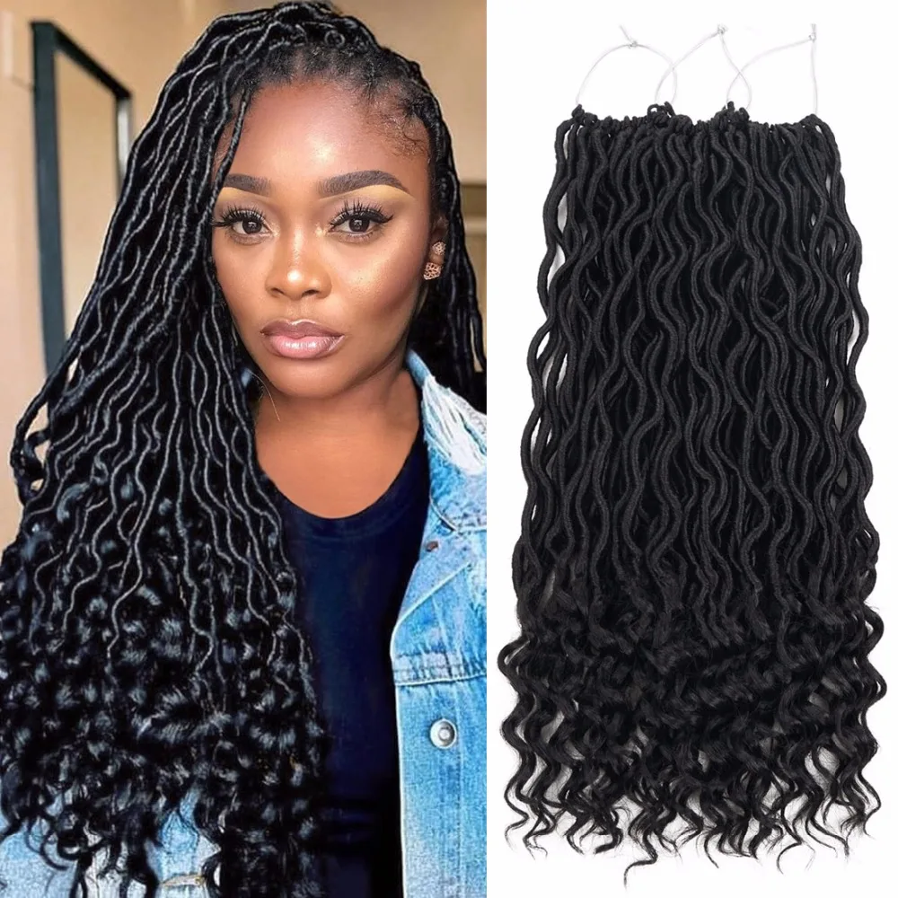 

Curly Goddess Faux Locs Crochet Hair Extensions Crochet Braids Synthetic Ombre Braiding Hair Bulk Bohemian Silky Strands