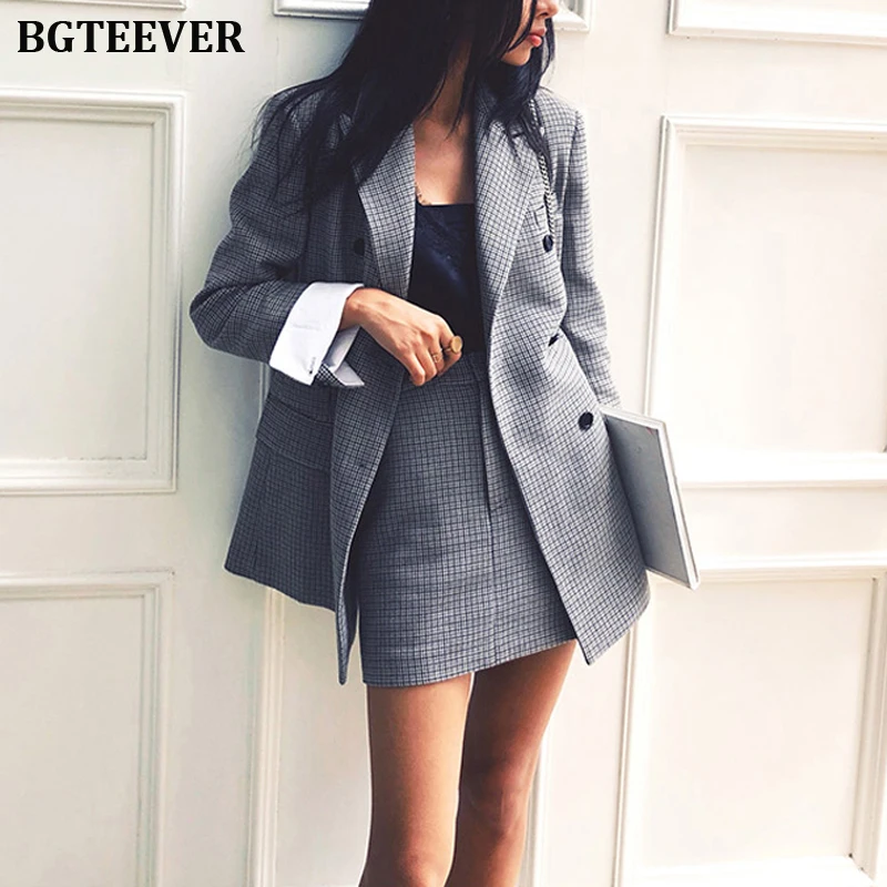 Fashion Plaid Women Blazer Suit Office Ladies 2 Piece Set Double-breasted &amp Pencil Skirt Female 2019 | Женская одежда