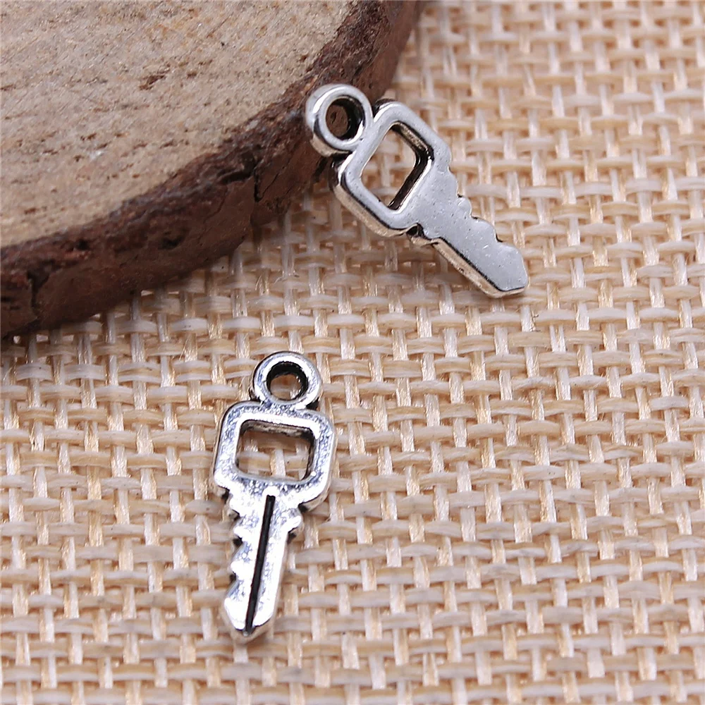 

free shipping 130pcs 6x16mm antique silver key charms diy retro jewelry fit Earring keychain hair card pendant accessories