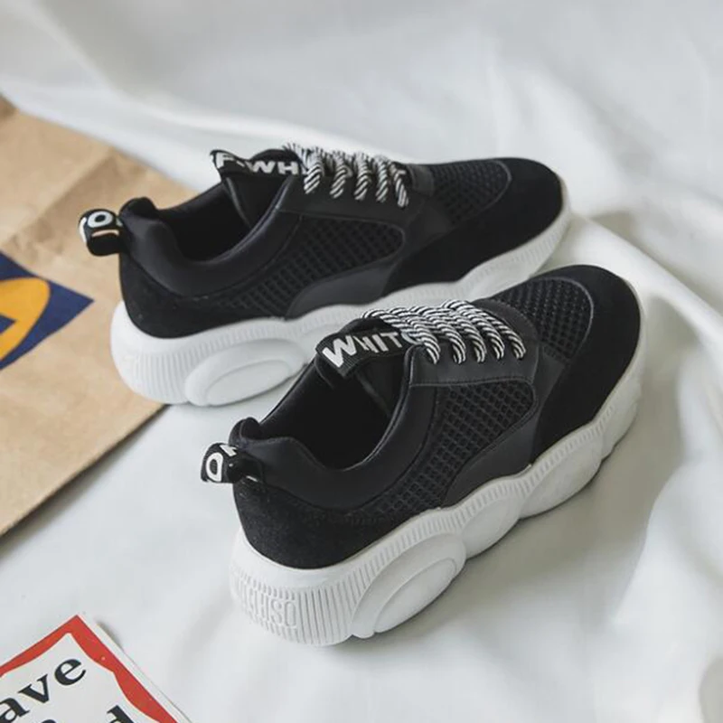 Новые осенние сетчатые женские кроссовки на платформе с милым медведем Модные