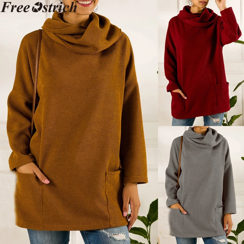 

Women Long Loose Sweater Fashion Long Sleeve Pocket Solid Color Knit Pullover Ladies Tops Plus Size Fashion Winter Warm Sweater