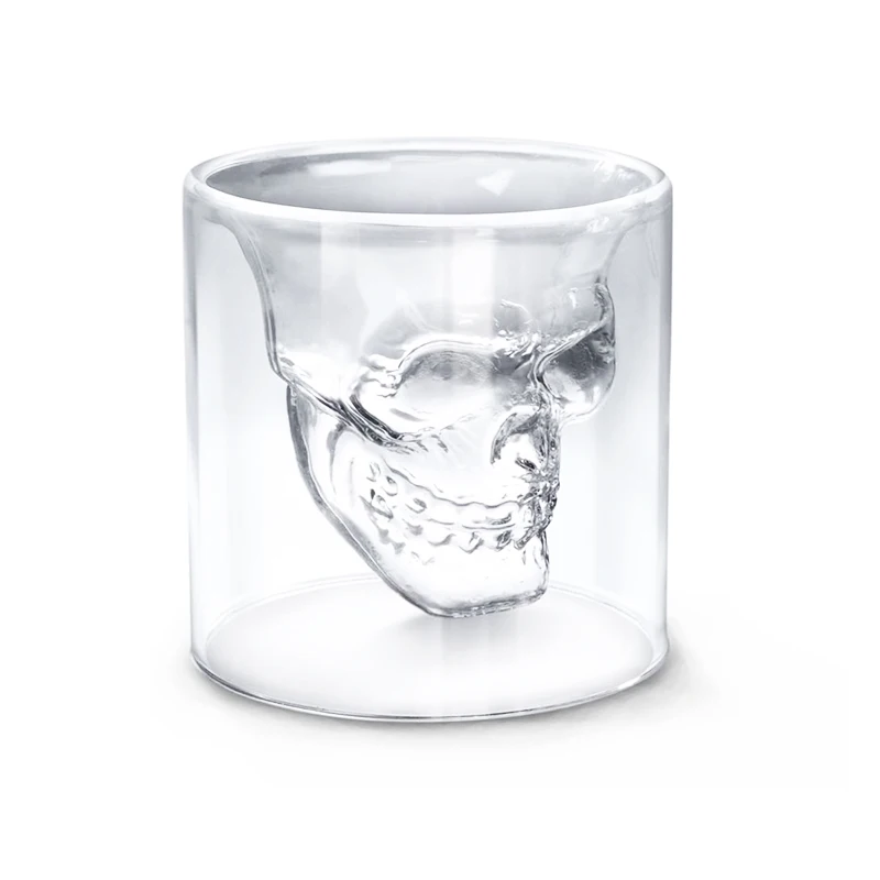 Двухслойная прозрачная Хрустальная чаша для чая с черепом 3 размера виски вина