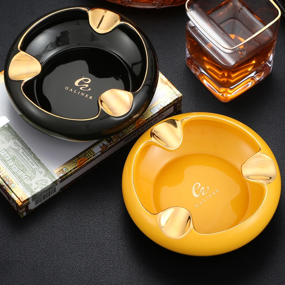 

GALINER Round Ceramic Cigar Ashtray Portable 3 Tube Slot Ashtrays Smoking Tool Cigar Accessories Home Ash Tray Indoor