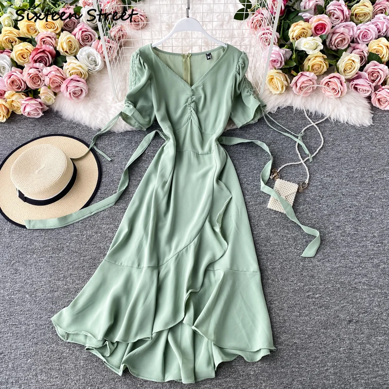 Макси платья для женщин в винтажном стиле Корейская Y2k платье Vestido де Mujer рюшами V