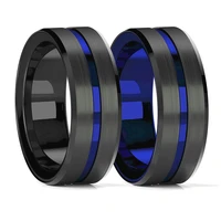 fashion 8mm blue groove beveled edge black tungsten wedding ring for men black brushed steel engagement ring mens wedding band