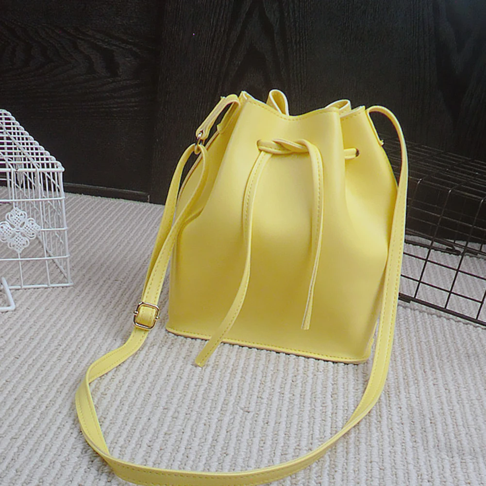 Модная женская сумка мешок из искусственной кожи карамельных цветов на шнурке