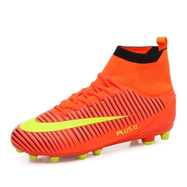 Orange longspikes Футбольные бутсы для мужчин, Детские шипованные кросовки для футбола, кожаные кроссовки для футбола, кроссовки для футбола - Цвет: Orange longspikes