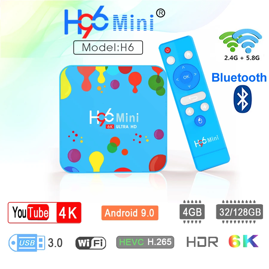 Смарт ТВ приставка H96 MINI H6 четырехъядерный Allwinner Android 9 0 4 Гб ОЗУ 128 ПЗУ USB3.0 Двойной Wi