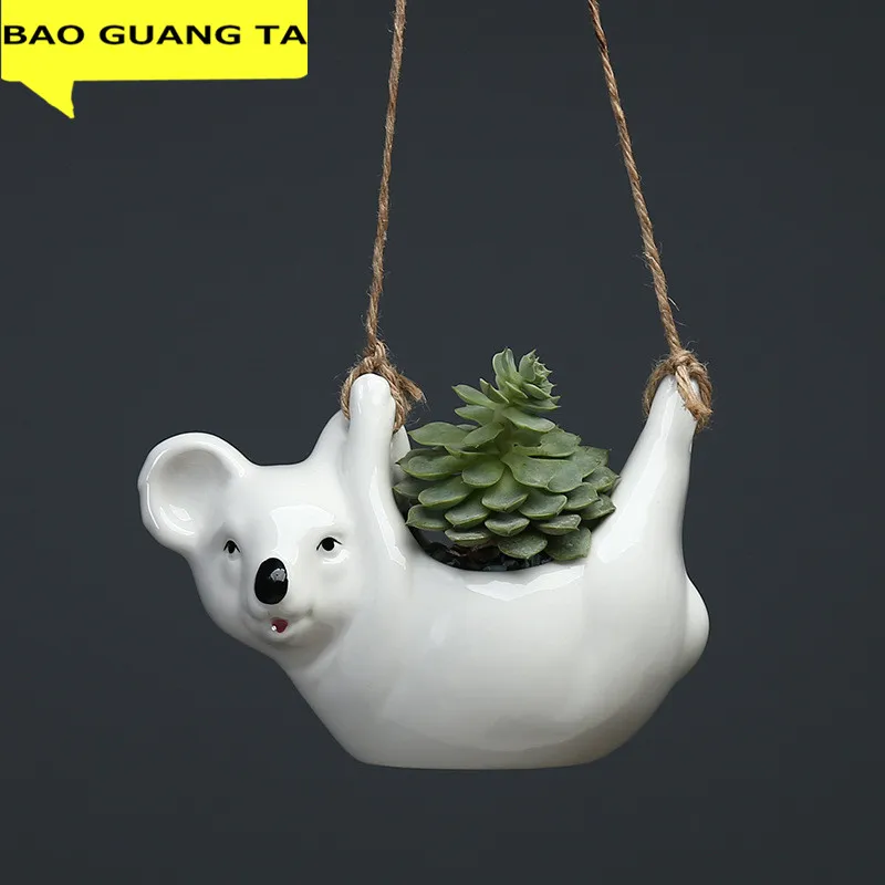 

BAO GUANG TA Ceramic Vase Wall Hanging Koala Flower Pot Scindapsus Chlorophytum Potted Plant Animal Home Garden Decoration R5499