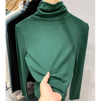 tops women autumn new fashion long sleeve solid basic loose tees t shirt female turtleneck casual all match cotton t shirt femme