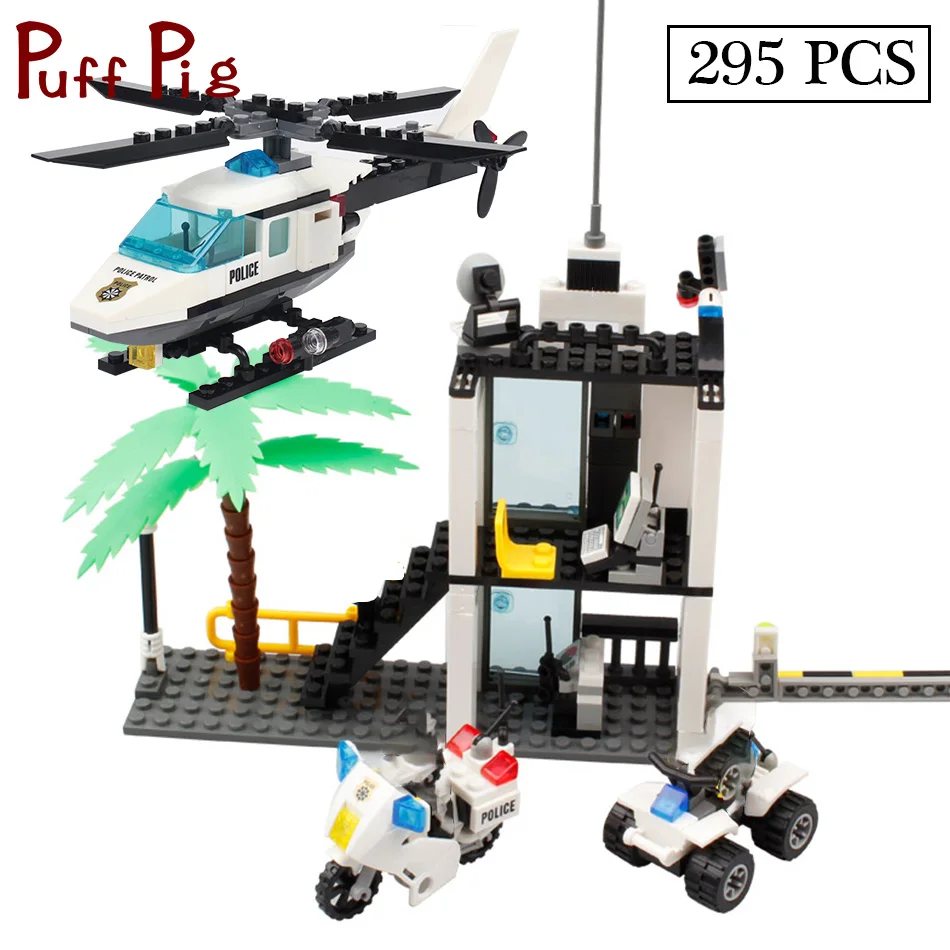

Police Station Trucks Helicopter Building Blocks Set Kids Toys City Figures DIY Construction Bricks Toys for Children