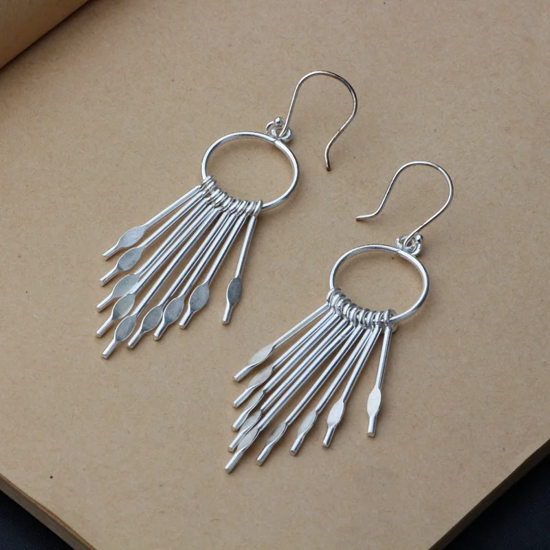 

Buyee Real 925 Sterling Silver Simple Dangle Earring Elegant Circle & Long Tassel Earring for Women Fashion Temperament Jewelry