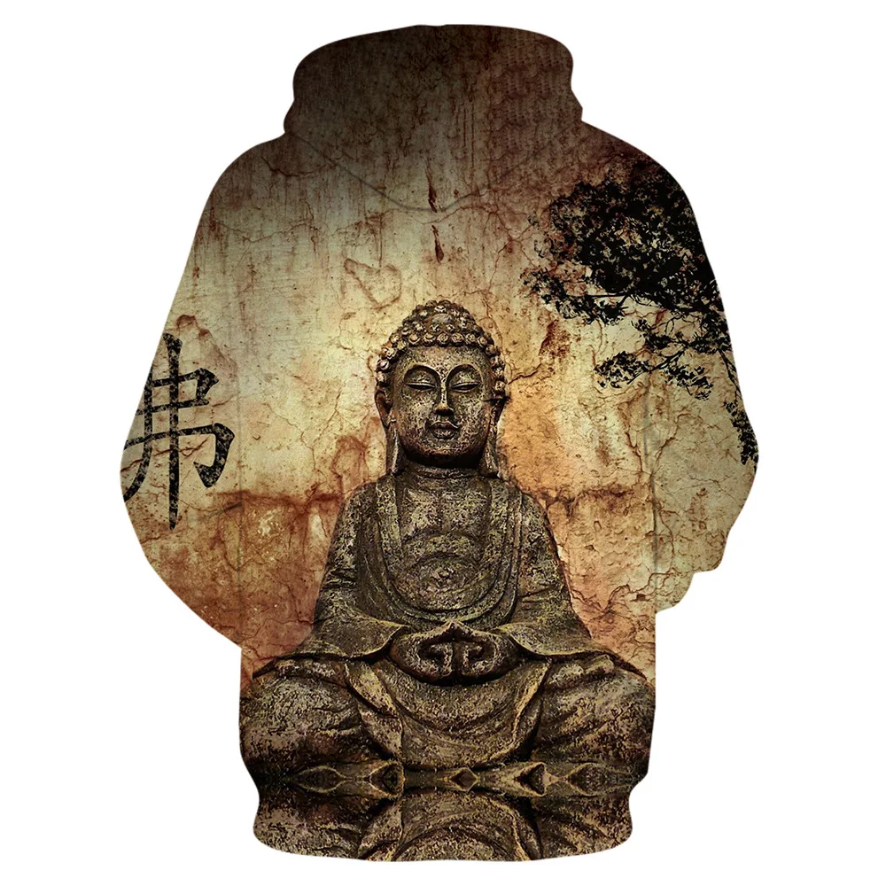 Унисекс Будда 3D цифровой принт свободный свитер с капюшоном пуловеры для женщин