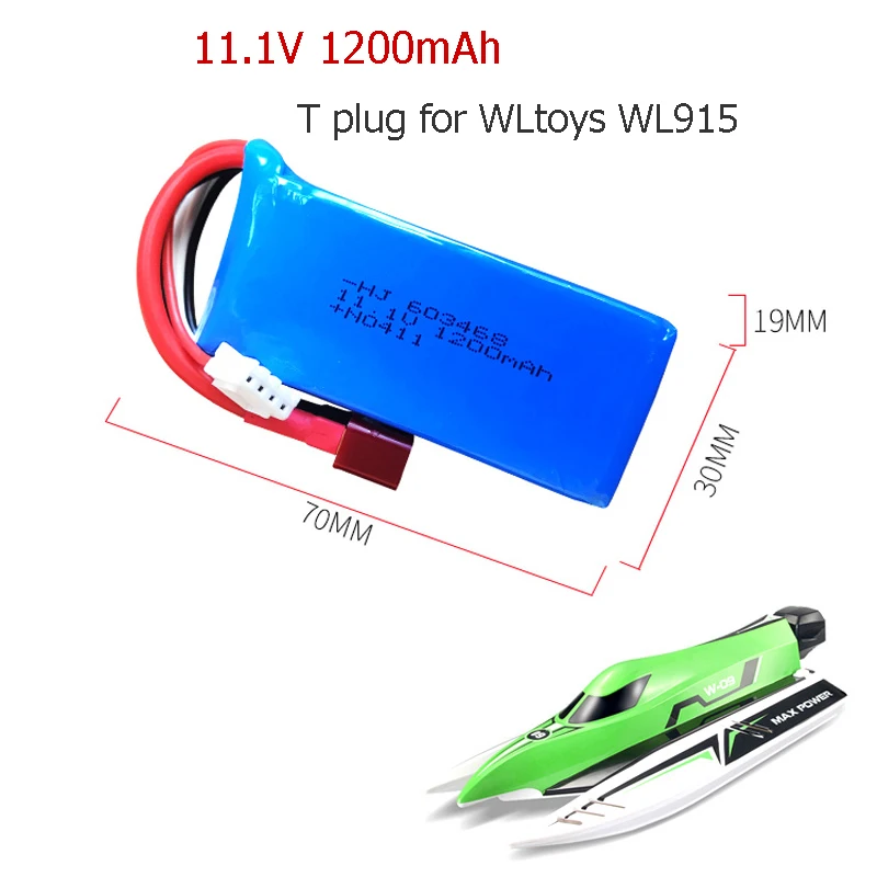

3S 11.1V 1200mAh 30C Lipo Battery with T plug for WLtoys WL915 High Speed Vehicle F1 Racing Boat Parts RC Battery