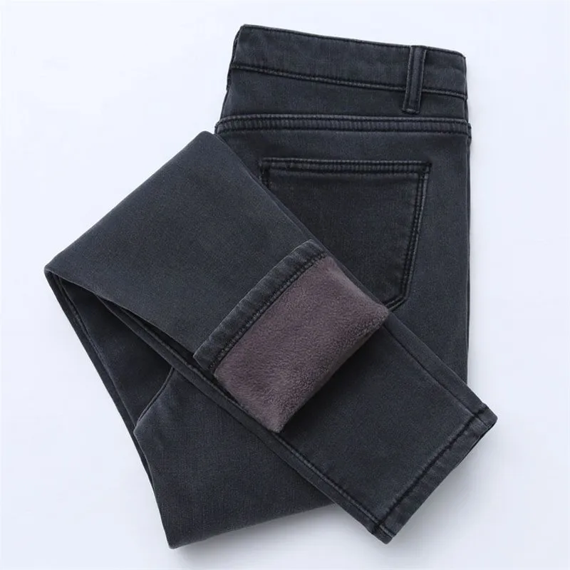

Winter Warm Jeans For Women Skinny Elastic Denim Pancil Pants Female Trousers Thicken black Plus Velvet insulated Jeans
