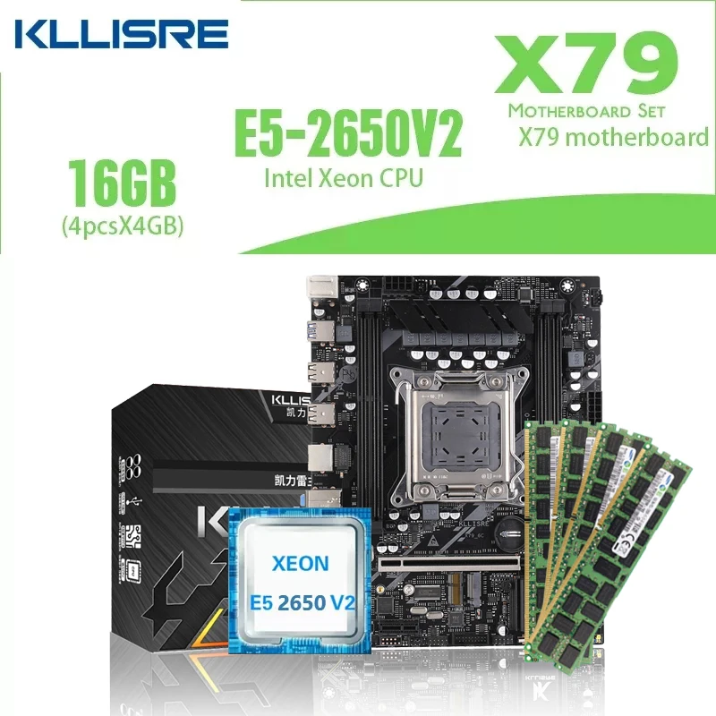 Комплект материнской платы Kllisre X79 3 0 LGA 2011 E5 2650 V2 CPU 4*4 Гб памяти DDR3 1333 ECC RAM |