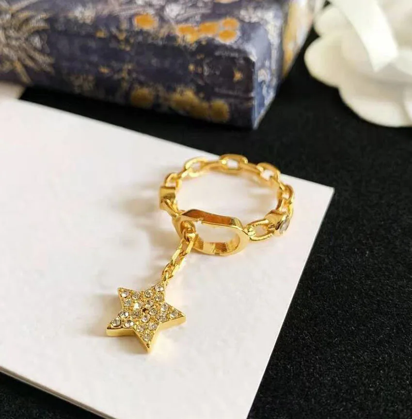 

Fashion Brand Pentagram Charm Pendant Ring Brass Finger Rings For Women Lady Female Engagement Gift Party Wedding Jewelry