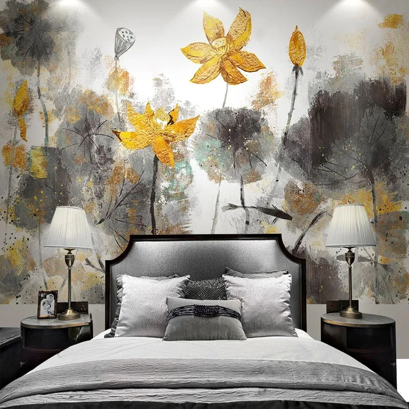 Настенные 3D-обои в китайском стиле на заказ рисунок лотоса золотого цветка