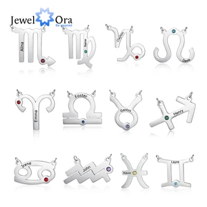 Подвеска из нержавеющей стали, с камнем, 12 подвеска созвездия, дизайнер JewelOra, персонализированное выгравированное название, ожерелье-гороскоп