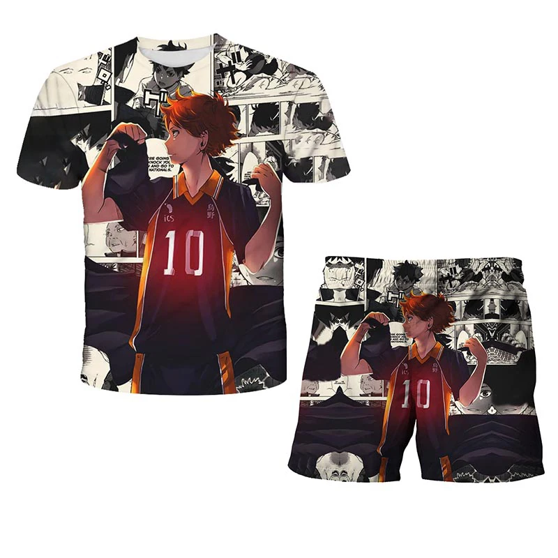 

2021 3d Printed Haikyuu 2021 New Summer O-neck Campus Kids Set Cartoons Movie Print Teen T-shirts Pants 2 Piece Casual Tops 4-14