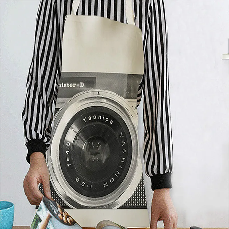 

Cotton Linen Creative Cartoon Camera Apron Supports Drawing Bib Sleeveless Brief Cleanling Kawaii 2 Size 68x55cm/47x38cm
