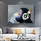 Картина на холсте с изображением музыкальной обезьяны, постеры с животными и принты, настенные картины для гостиной, домашний декор без рамы