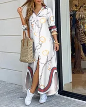 Moda feminina camisa estilo botão vestido senhoras casual longo vestido de rua tamanho grande solto casa commuter vestido de impressão (2)