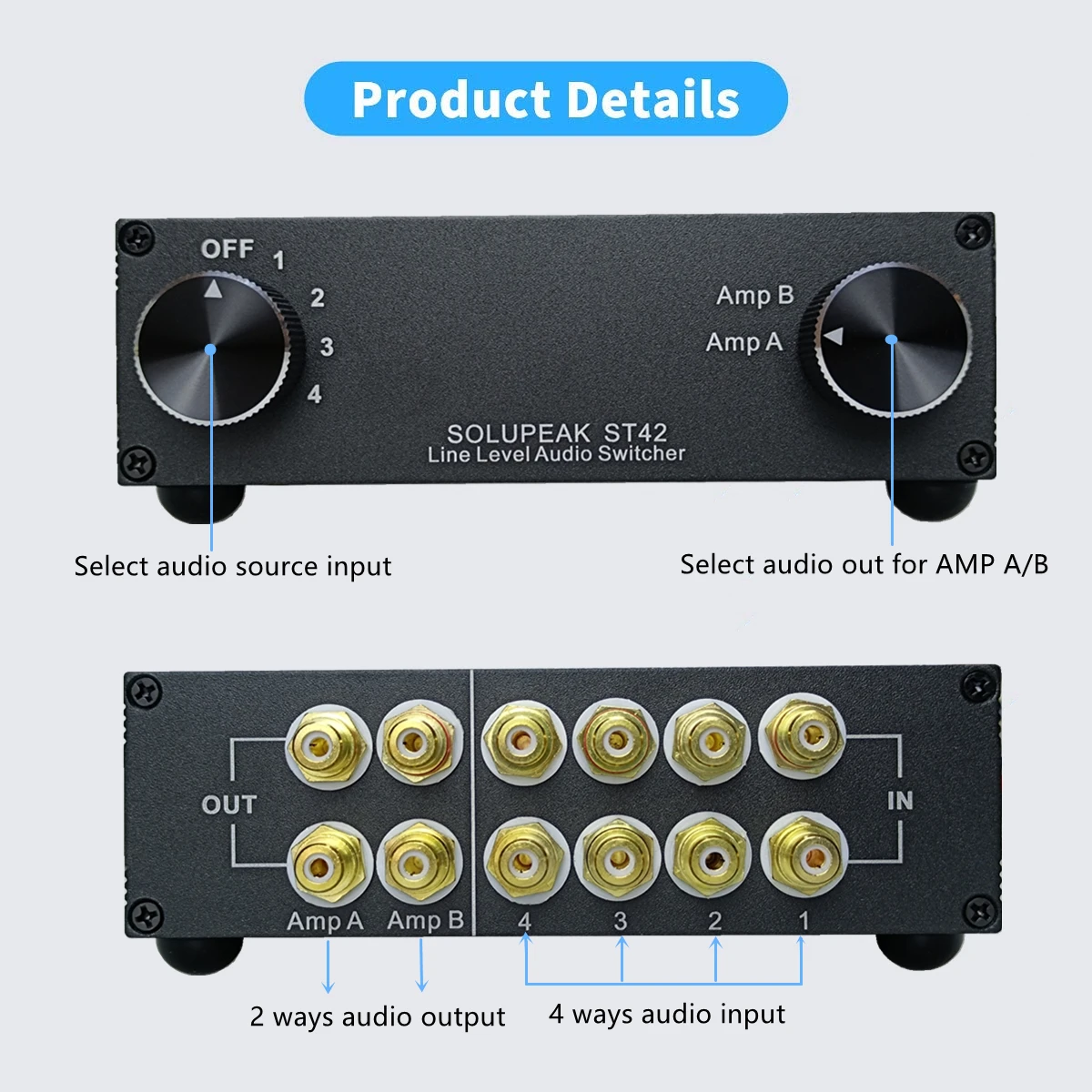 Блок-Сплиттер SOLUPEAK ST42 4-полосный аудиопереключатель RCA источник сигнала входной
