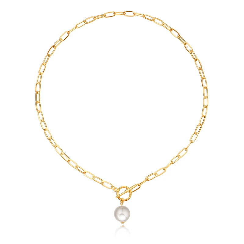 

2021 Chain Necklace Gold Color Pearl Pendant Personalized Circle Linked Necklaces For Women Choker Hot Jewelry Women Necklace
