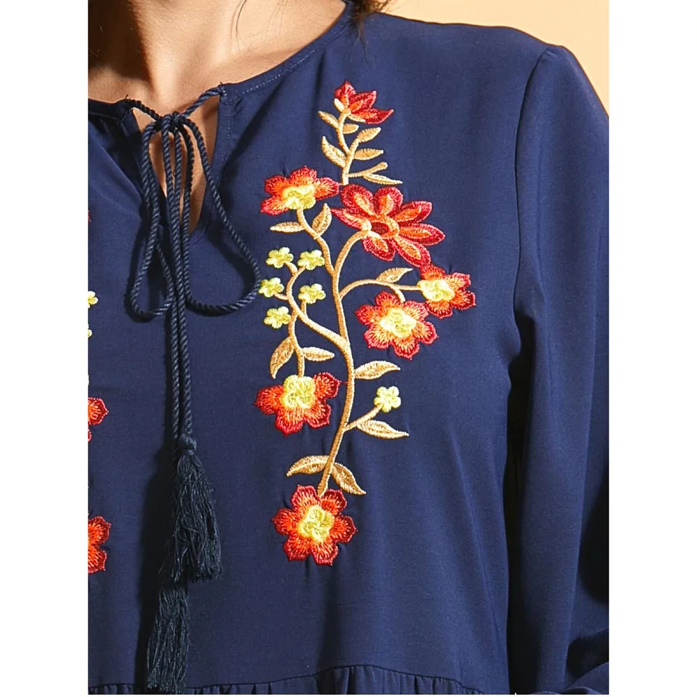 

Abaya Muslim Floral Embroidery Long Dress Maxi Robe Ethnic Vintage Arab Jilbab Thobe Caftan Middle East Dubai Gown Holiday Boho