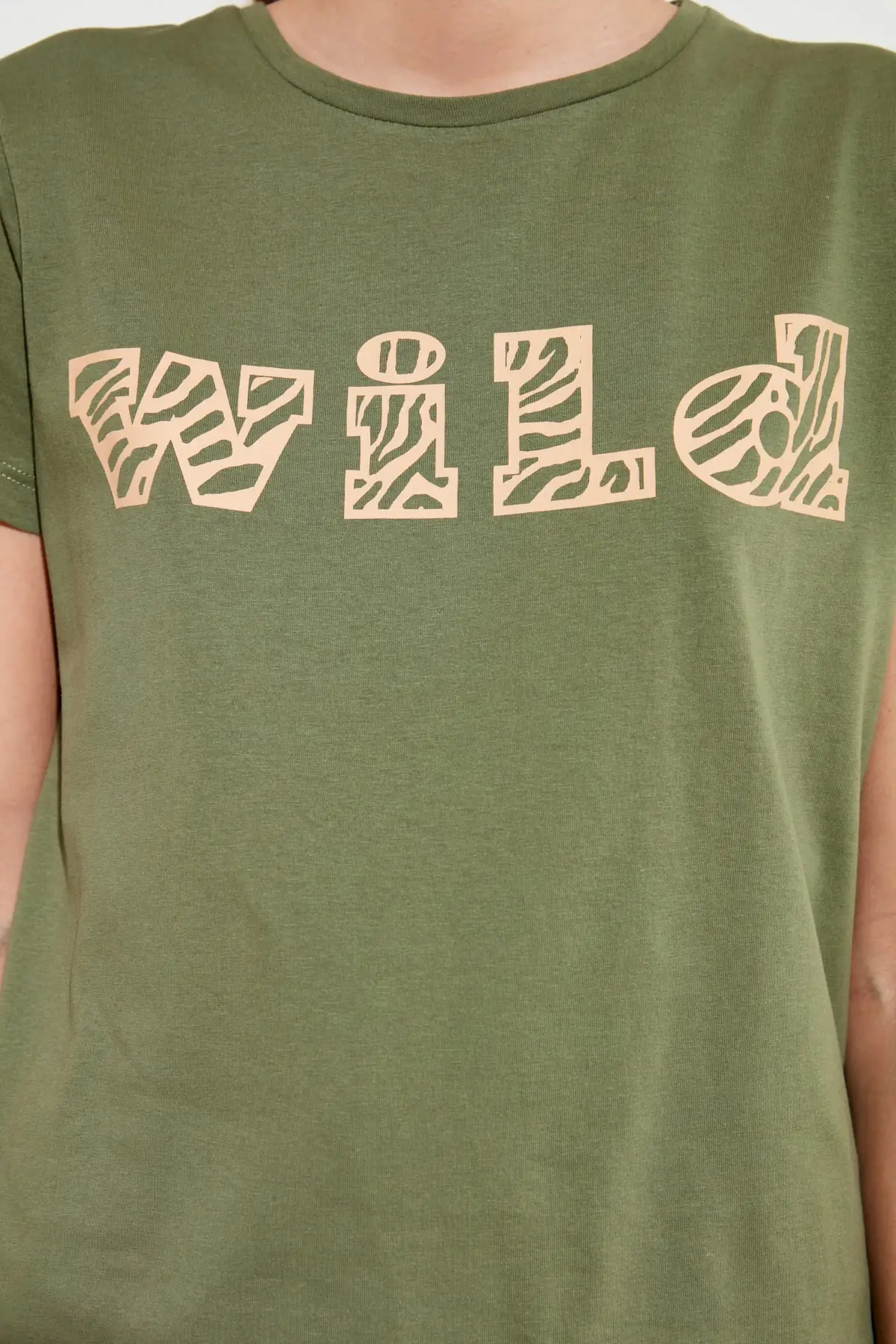 Коричневая Базовая Трикотажная футболка с принтом TWOSS19GH0013 | Женская одежда