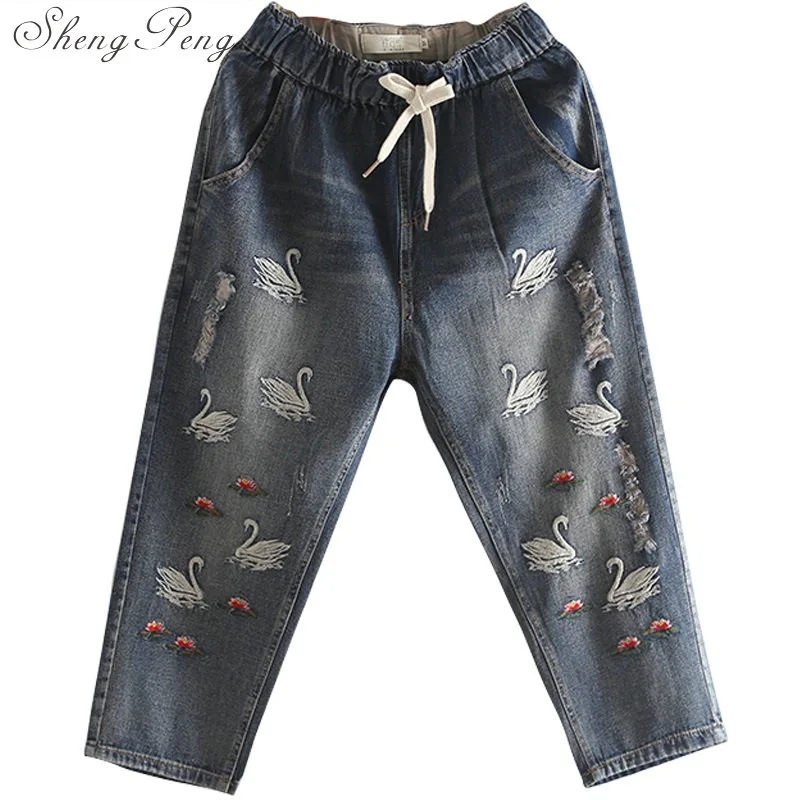 Женские джинсы 2021 с вышивкой национальная одежда женские деним CC042|Джинсы МОМ| |