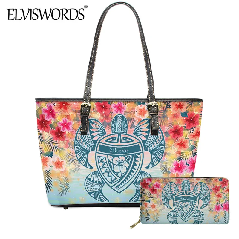 

ELVISWORDS Hawaii Honu Черепаха с рисунком гибискуса женская сумка на одно плечо Прочная Большая вместительная сумка-тоут и кошелек Mujer
