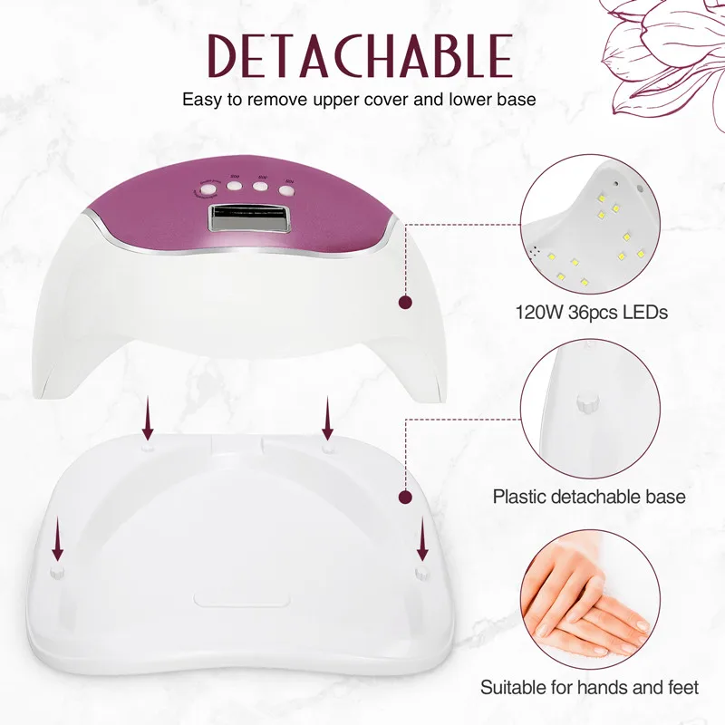 

120W LED Nail Lamp with 36Pcs Leds UV Lamp 4 Time For Manicure Gel Nail Dryer Drying Nail Polish Lamp Auto Sensor Manicure Tools