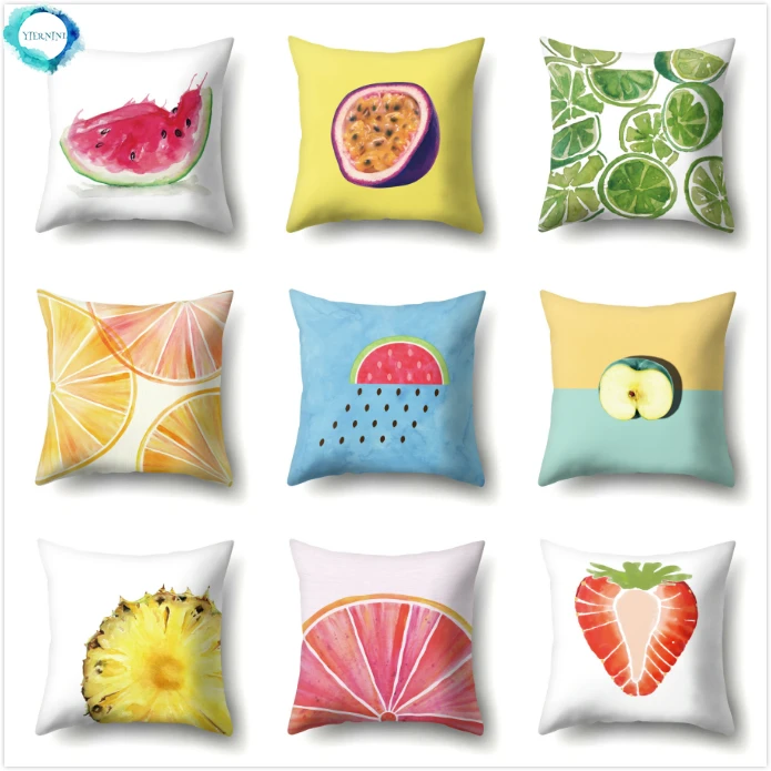 

Watermelon Strawberry Kiwi Lemon Decorative Cushion Cover Fruits Pattern Pillowcase Home Decor for Sofa Bed Living Room 45x45cm