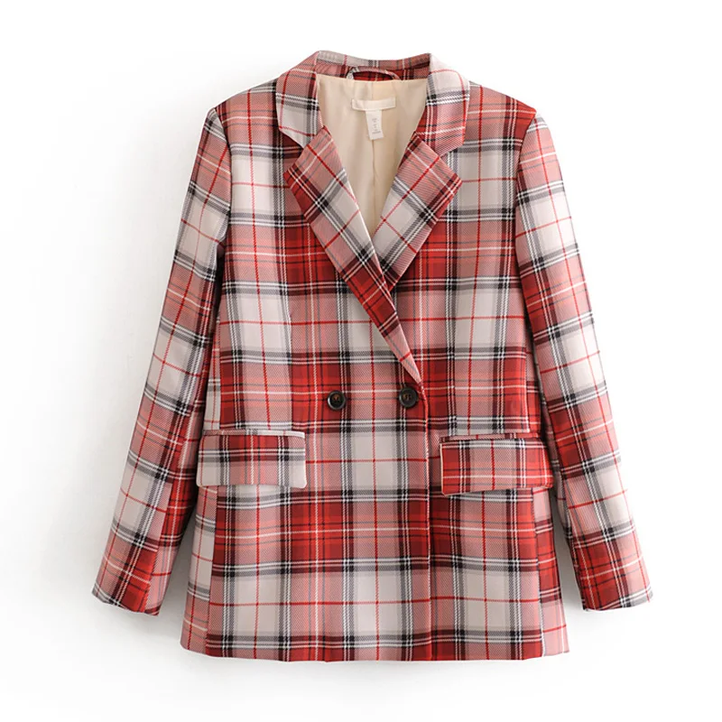 Женский клетчатый Блейзер элегантный двубортный блейзер в клетку с длинным