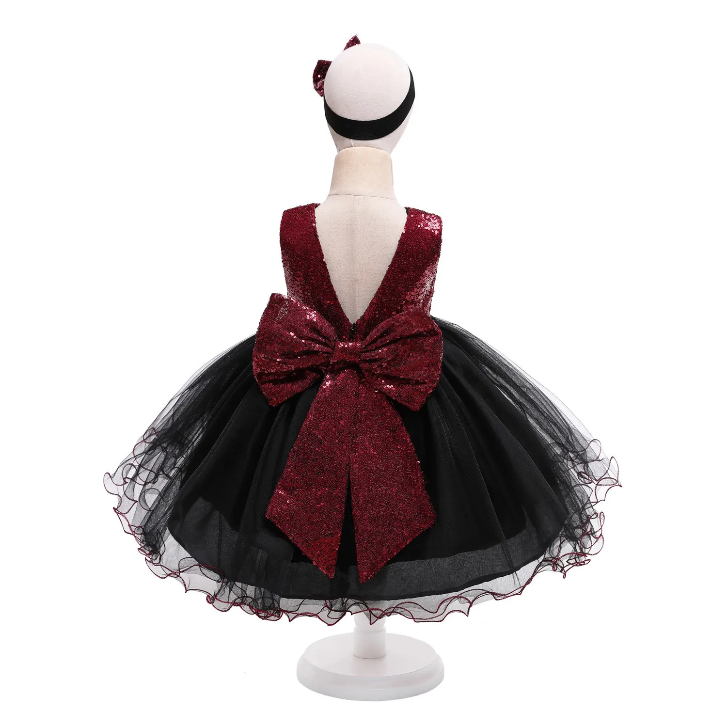

2021 Summer Autumn Mesh Children Princess Dress Sequined Bow Girls Dresses Weddings Halloween Bow Child Sleeveless Fashion Dress