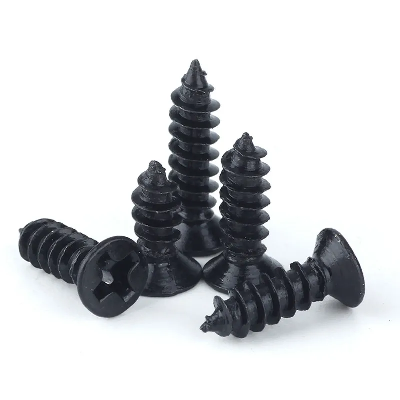 

100pcs M2 M2.6 M3 Black Steel Mini Micro Small Phillips Flat Head Cross Self-tapping Screw
