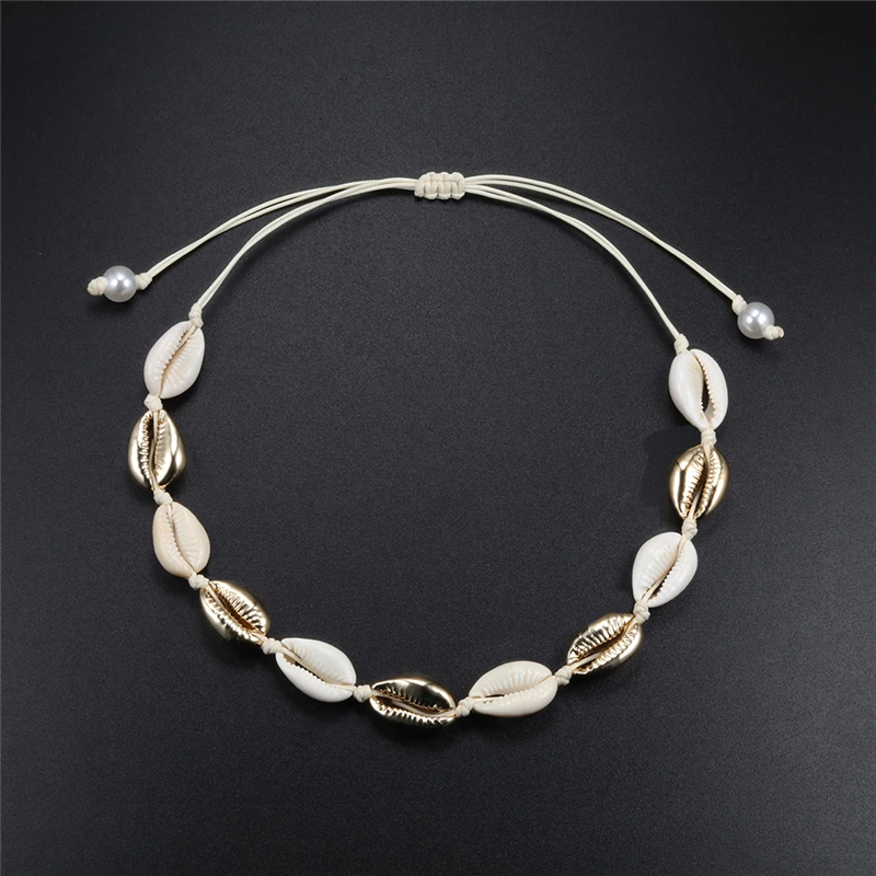 Модные естественные ракушки ожерелье для женщин Золото серебро ракушка Черная