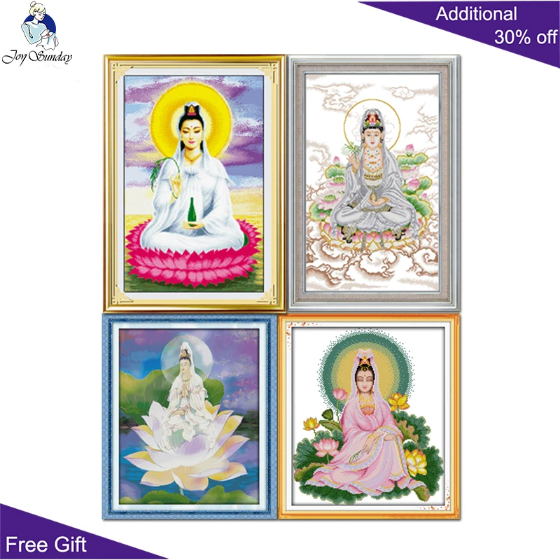Домашний декор Joy Sunday Guanyin R023 (1) (2) (4) (5) 14CT 11CT сидящая Гуаньинь на крестике лотоса|joy