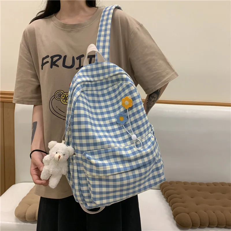 

School Backpacks Plaid Pattern Women's Backpack Fashion College Students School Bags for Girls Teenager Casual Female Schoolbag