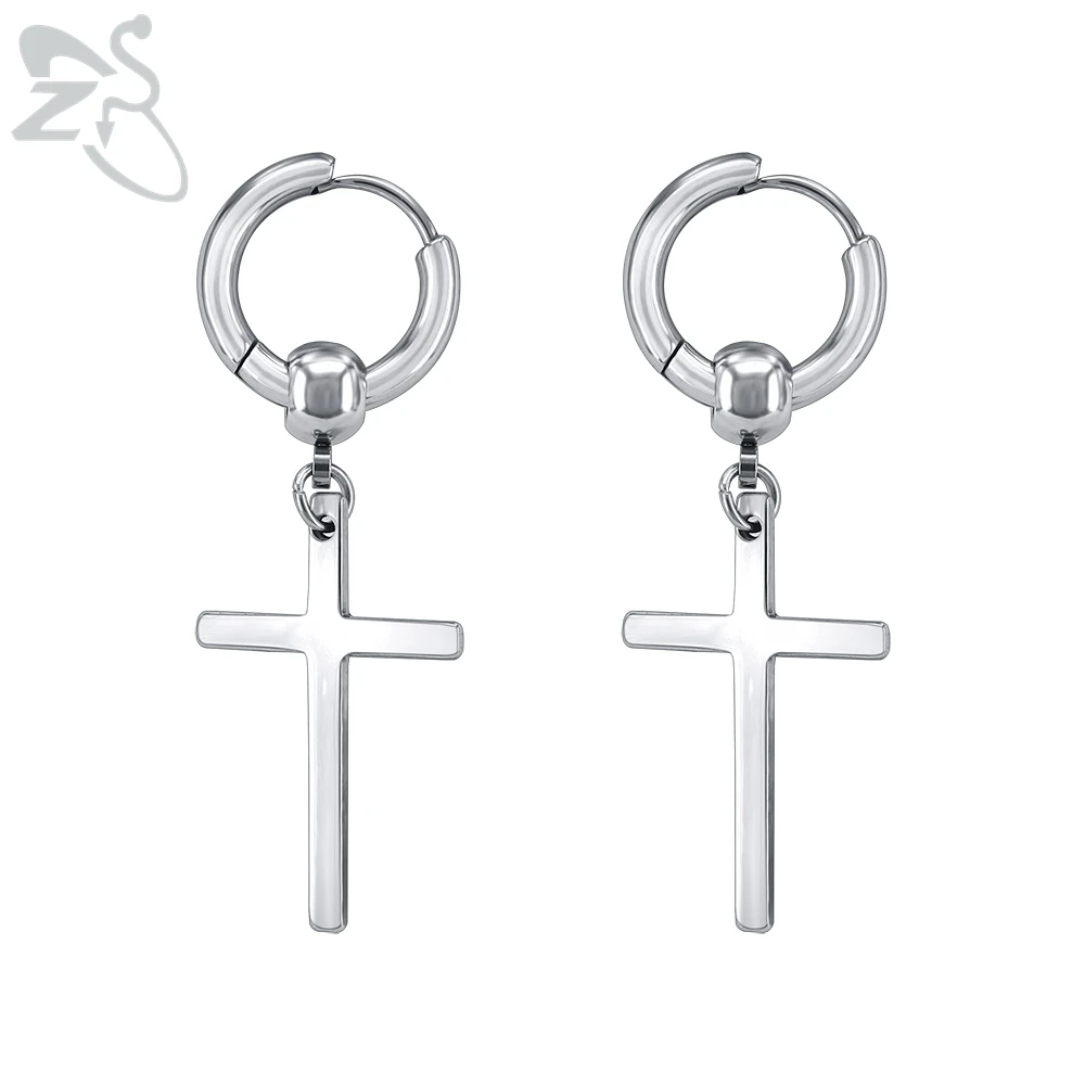 2 pcs-4 ZS серьги-кольца из нержавеющей стали с крестиком и перьями Kpop, мужские круглые висячие серьги в стиле хип-хоп, рок-ролл, панк, ювелирные изделия, aros mujer - Окраска металла: 2 pcs-4