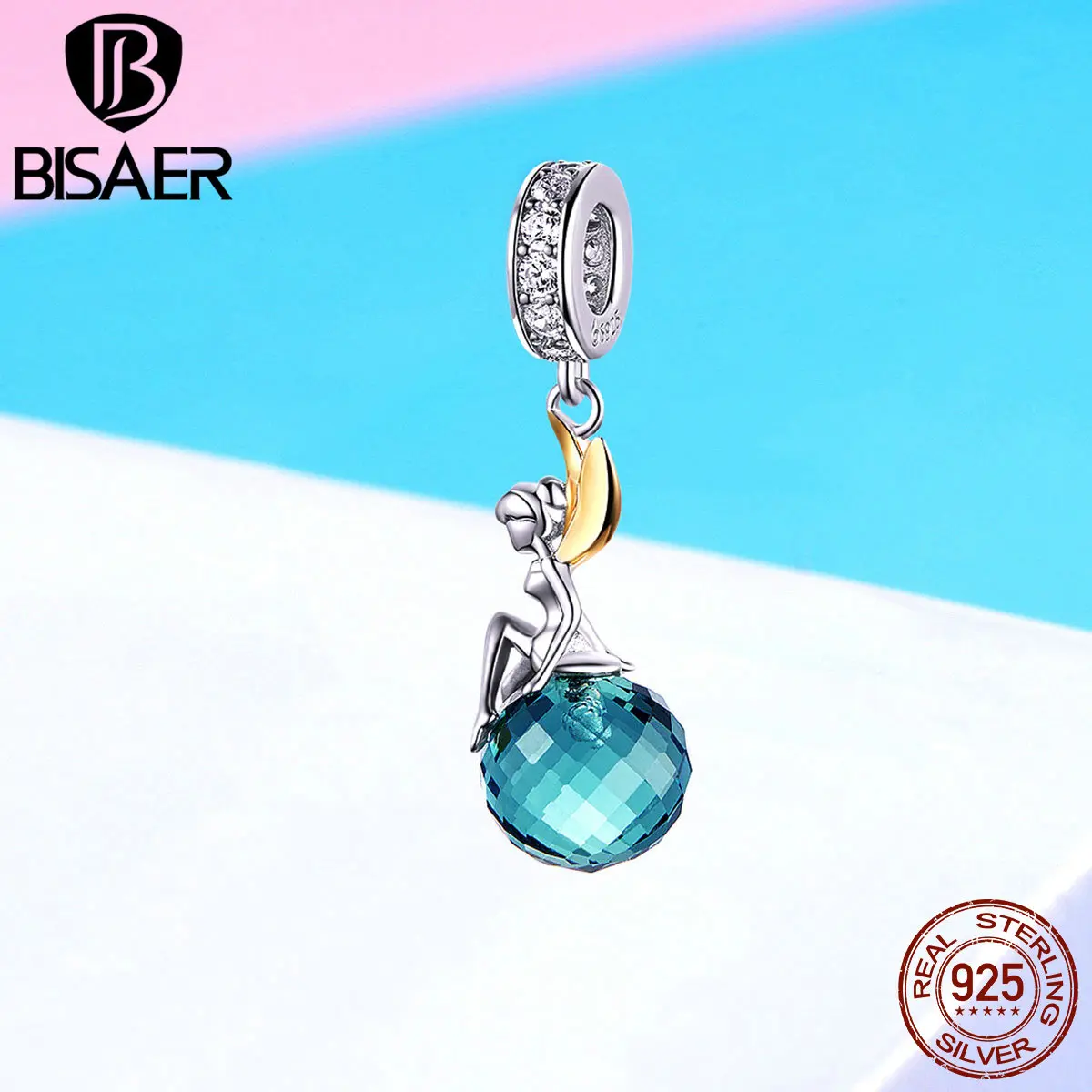 BISAER подлинный 925 пробы Серебряный Синий Кристалл Mysteriou эльф планеты бусины