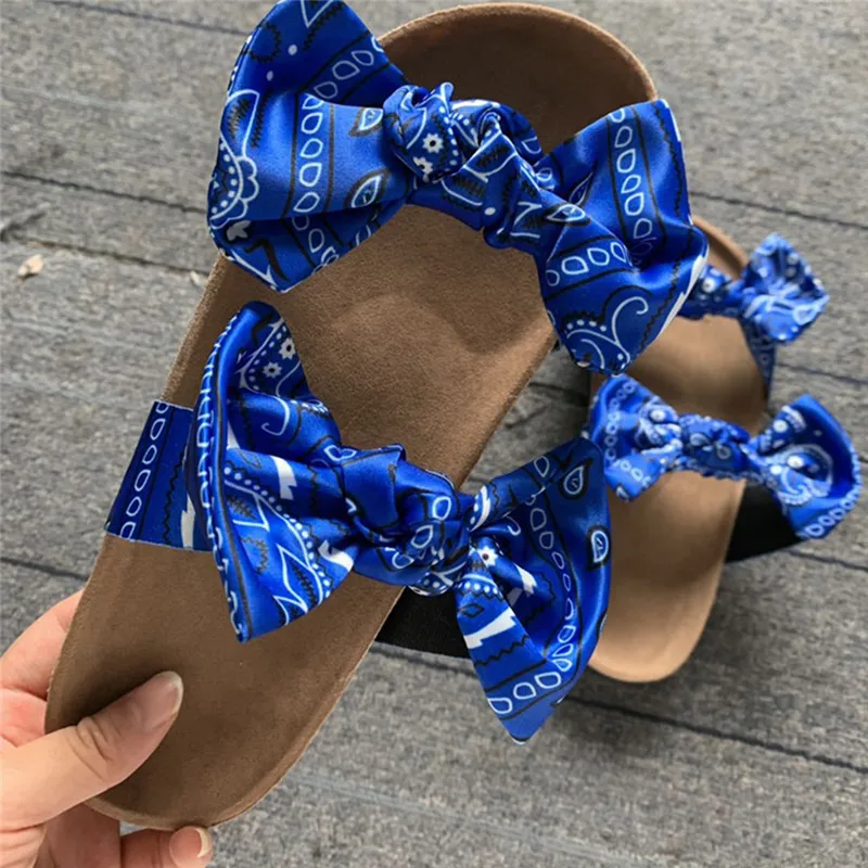 2020 летние женские сандалии Шелковая обувь на плоской подошве с бантом Женская