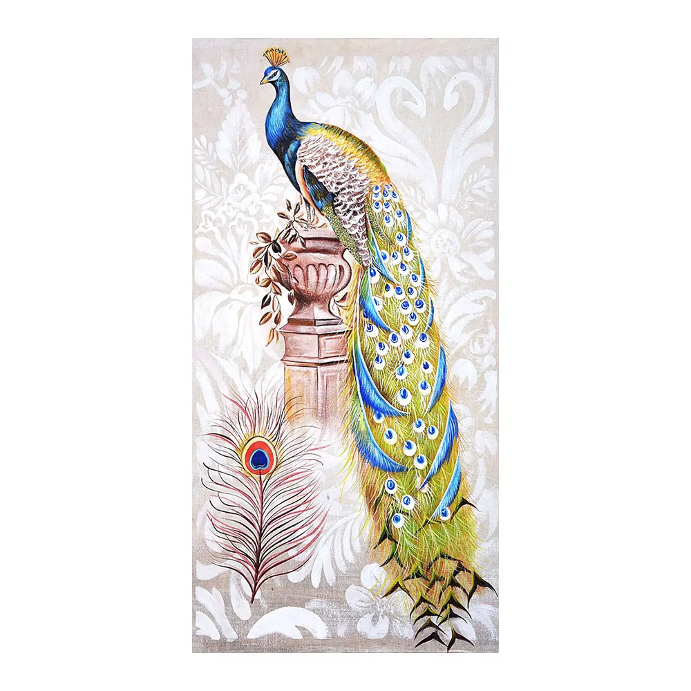 Картина с изображением павлинов и перьев алмазная живопись вертикальная версия