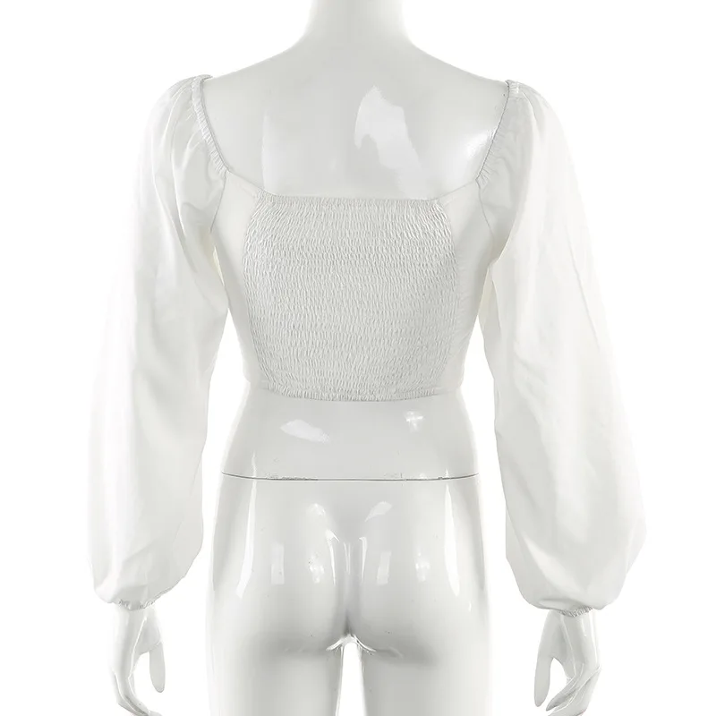 Женские короткие блузки с квадратным вырезом и рюшами длинным рукавом