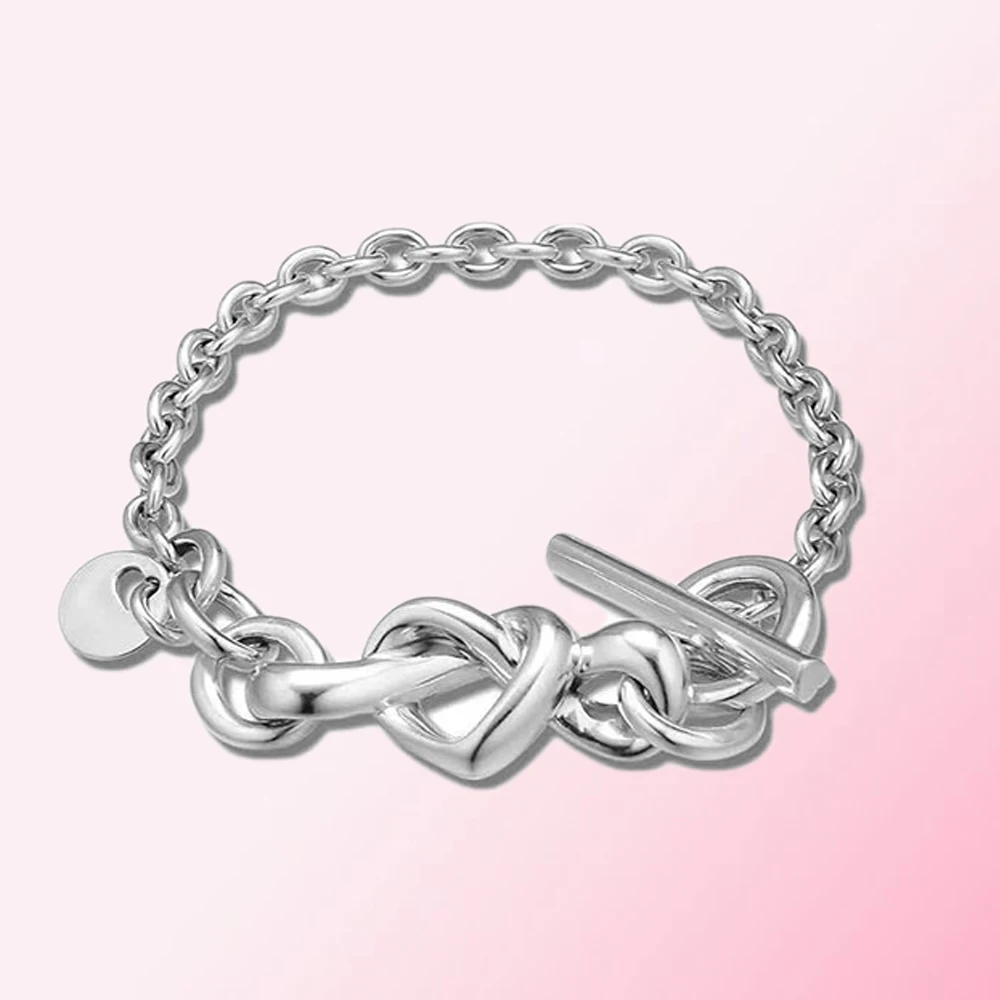 

2019 100% 925 Sterling Silver Classic Knotted Heart Bracelet Women's Charm Personality Jewelry Free Shipping Wholesale