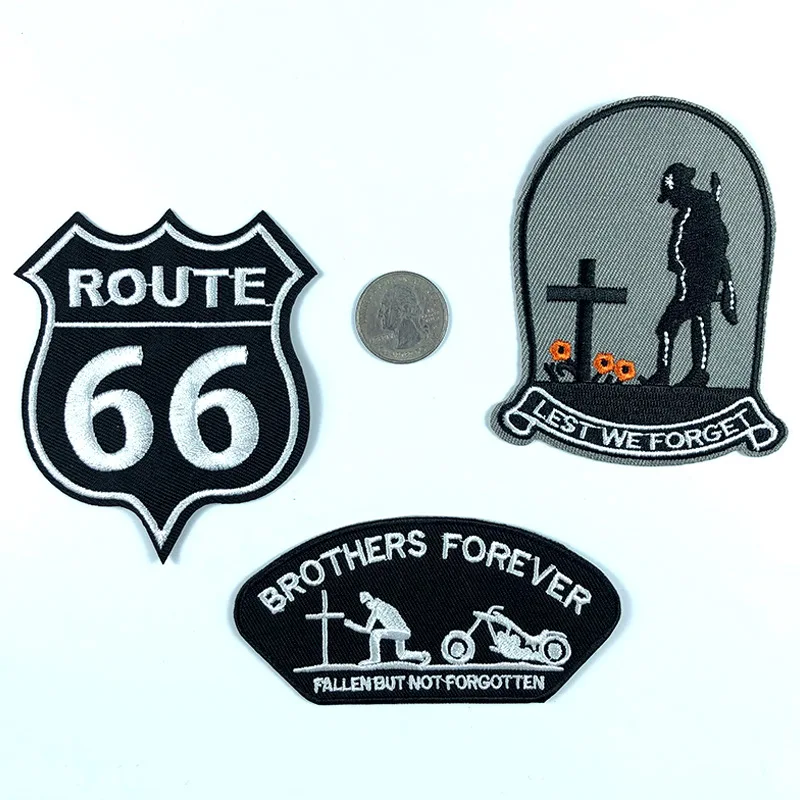 

50pcs/lot Luxury Embroidery Patch Letter Clothing Decoration Accessory Motorcycle Cross Brother Tombstone Route Iron Applique