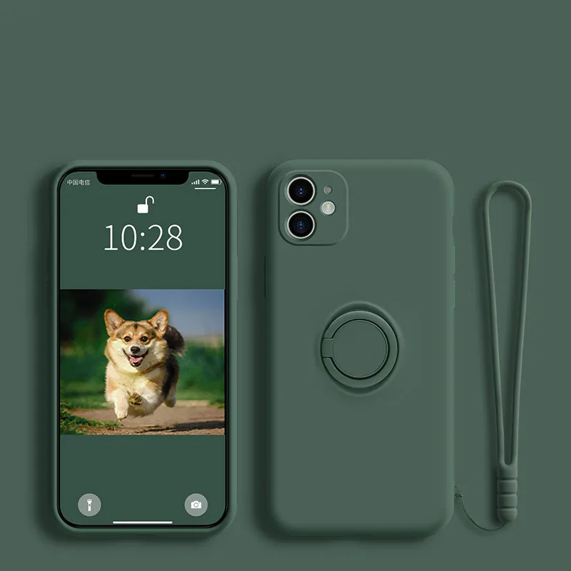 

For iPhone 12 11 Mini Pro Max X Xs Xr 6 6S 7 8 Plus Ring Silicone Bracket Protective Cover Shockproof Magnetic Mobile Phone Case